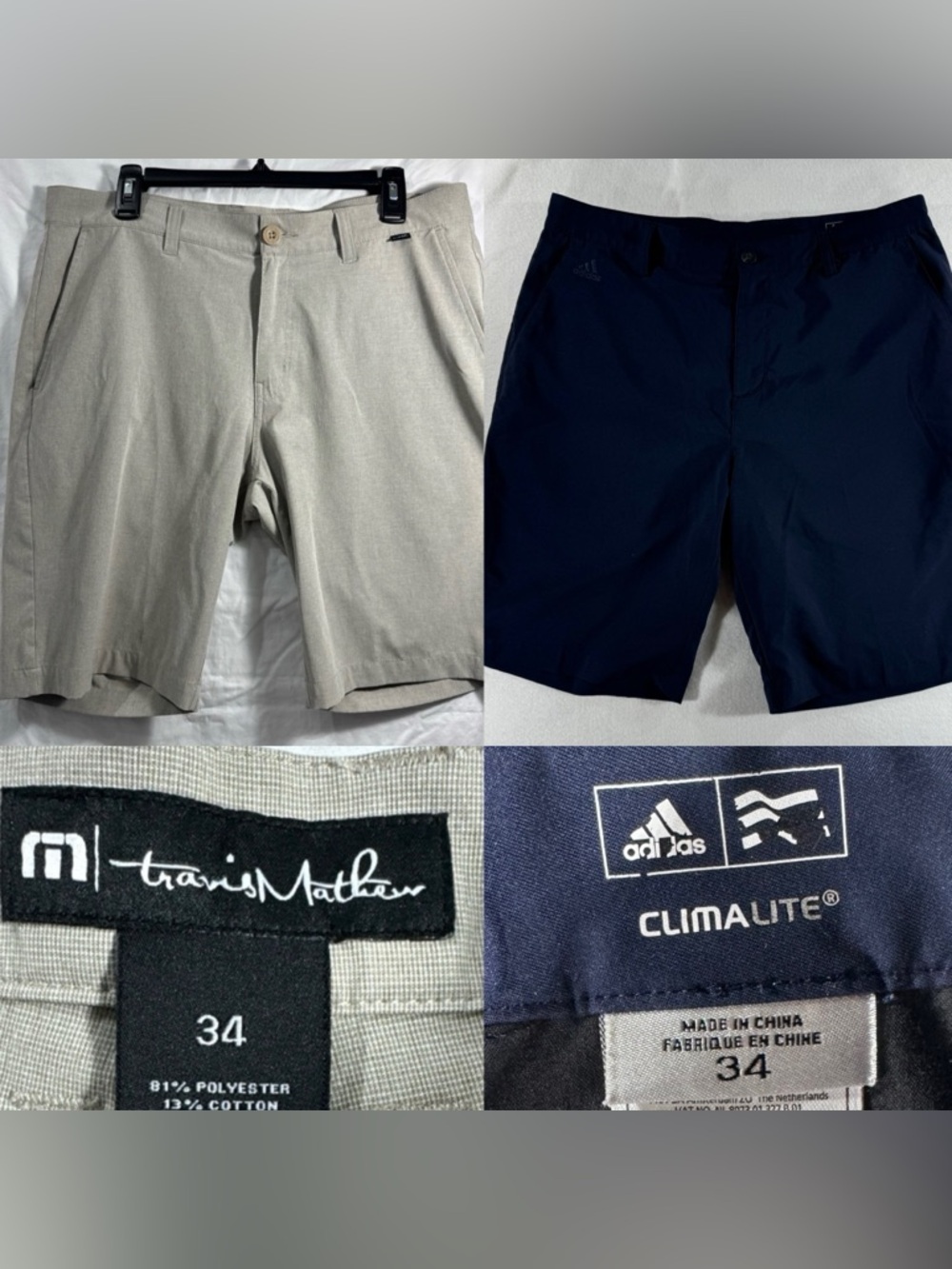 Men's Golf Shorts 34x10 Bundle Lot of 2 Chino Flat Front Travis Mathew Adidas